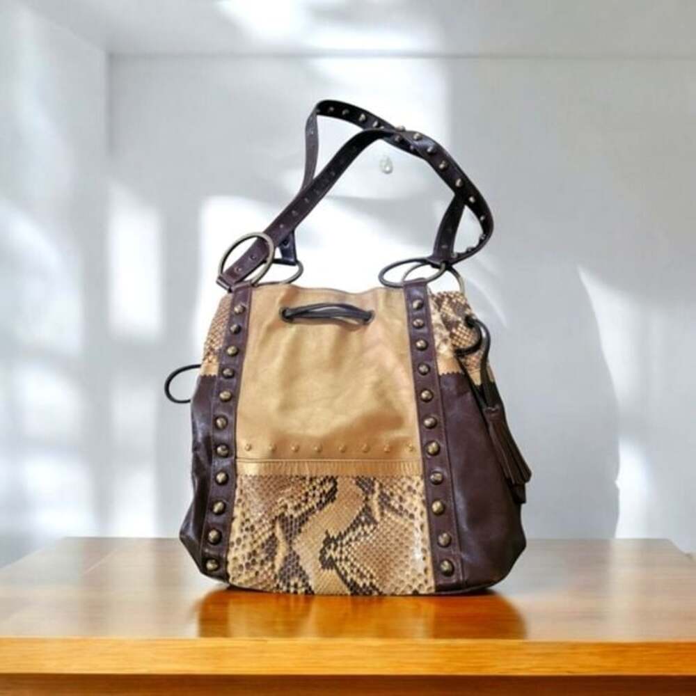 Claudia Ciuti Leather Sequin Snakeprint Purse